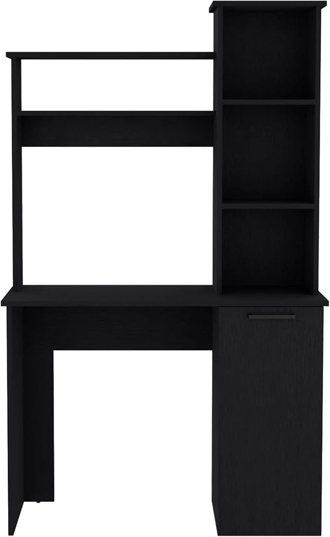 Home Office Desk Computer Desk with Hutch Single Door Cabinet Expansive Work Surface and 3-Tier Storage ShelvesBlack25.8 W x 17.7 D