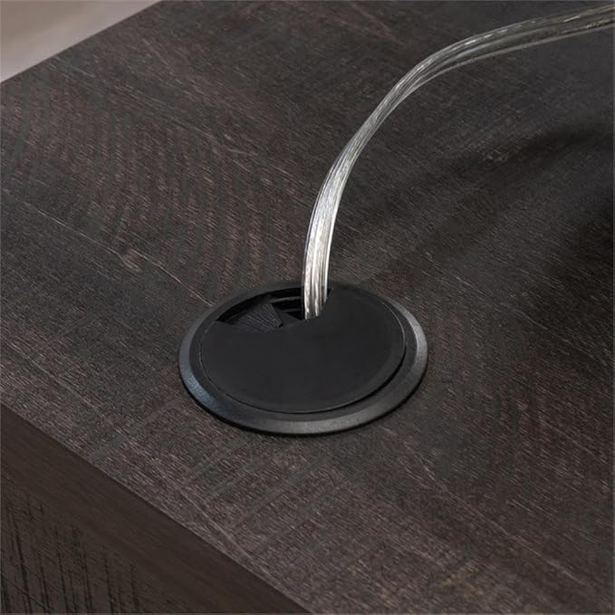 Pemberly Row L-Shaped Engineered Wood Desk Blade Walnut and Champagne Gold Finish 60 in Wide Work Surface Cord Management and Storage Drawers Modern Home Office Desk for Organizing Files