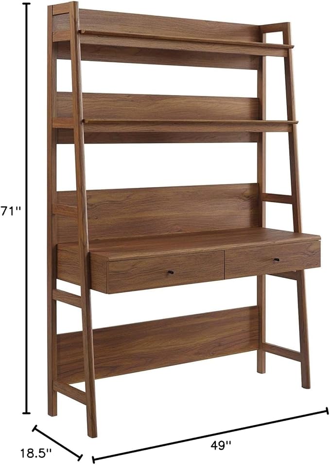 Modway Bixby Home Office Desk with Bookshelf in Walnut