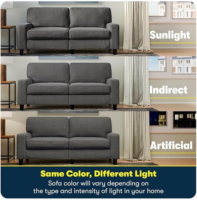 Pemberly Row Modern 73 Track Arm Sofa Removable Covers Polyester Upholstery Gray Finish Compact Design for Living Room or Home Office Solid Wood Frame High-Density Foam Cushions