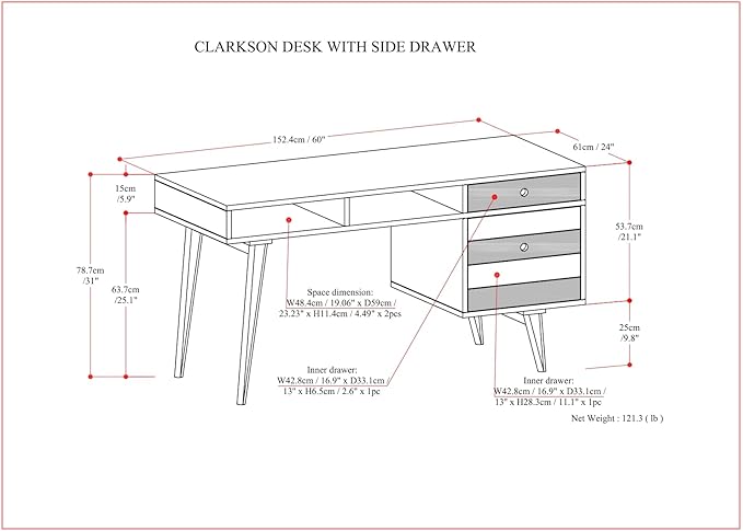 SIMPLIHOME Clarkson Desk - 60 Inch Wide Solid Acacia Wood Writing Desk in Rustic Natural Aged Brown Contemporary Home Office Computer Table for Study with 2 Side Drawers and Open Storage Compartments
