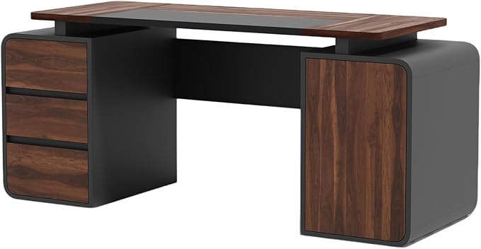 63-Inch Home Office Desk with 3 Drawers and Storage Cabinet Modern Farmhouse Executive Desks with 2 Tone Desktop and Privacy Panel for Living Room Bedroom Small Space Black &amp Walnut