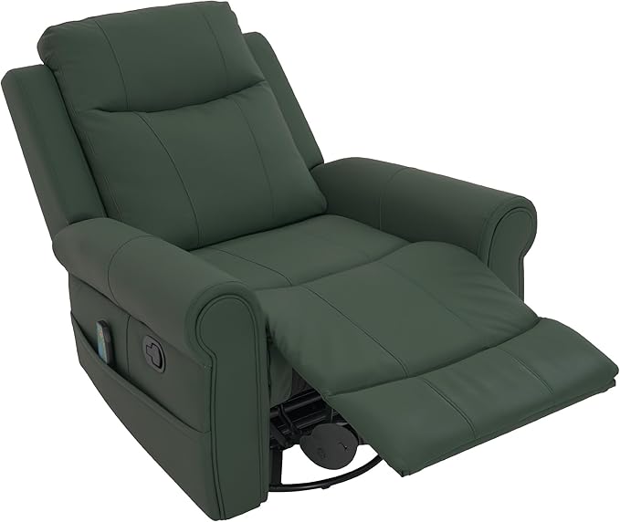 Christopher Knight Home Hayezi 270° Swivel Rocker Recliner Massage and Heating Chair PU Leather Living Room Manual Recliner with Dual Reclining Positions &amp Side Pocket for Nursery Bedroom Gree