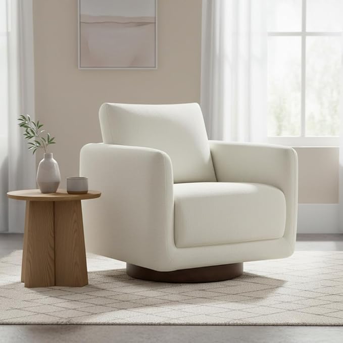 Modern Swivel Accent Chair 360° Rotating Round Barrel Armchair with Performance Fabric Upholstery for Living Room Bedroom Office Reading Nook SingleCream