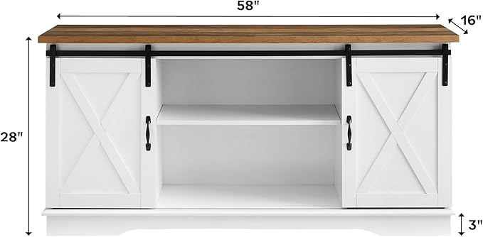 Walker Edison Richmond Modern Farmhouse Sliding Barn Door TV Stand for TVs up to 65 Inches 58 Inch Grey Wash