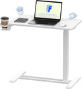FLEXISPOT H7 Adjustable Overbed Bedside Table with Wheels Pneumatic Mobile Standing Desk Laptop Desk Rolling Computer Cart Movable Overbed Table Hospital Home Use(27.6 W x 15.7 D White)