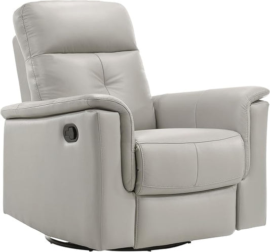 Lexicon Swivel Glider Recliner Chair Comfy Nursery Glider Top Grain Leather Match Recliner Manual Reclining Chair for Living Room/Office/Apartment Silver