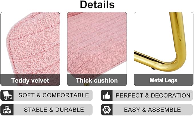 Modern Minimalist Pink Plush Fabric Single Person Sofa Chair with Golden Metal Legs. Suitable for Living Room Bedroom Club Comfortable Cushioned Single Person Leisure Sofa RR79