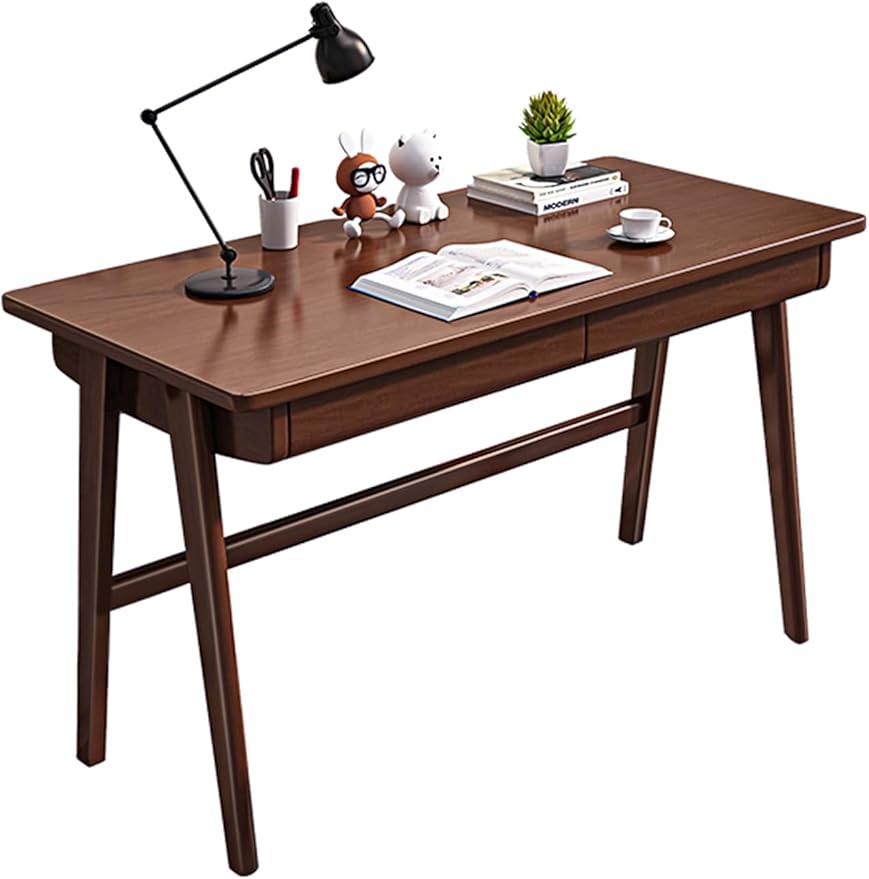 Wood Writing Desk with 2 DrawerHome Office Desk for Small Spaces Study Desk PC Table Workstation (Walnut 39.4x23.6x29.5)