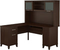 Bush Home Somerset 60W L Shaped Desk with Hutch in Mocha Cherry