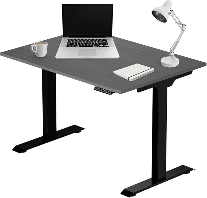Progressive Desk Stand Up Electric Standing Desk Compact Home Office Table Black Frame and Gray Oak MDF Tabletop Prime Ryzer 42 x 24