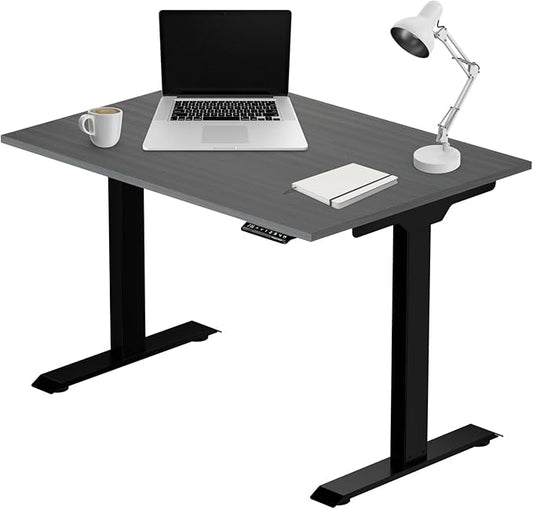Progressive Desk Stand Up Electric Standing Desk Compact Home Office Table Black Frame and Gray Oak MDF Tabletop Prime Ryzer 42 x 24