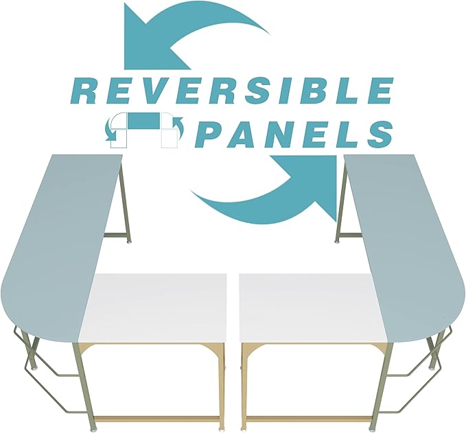 Teraves Reversible L Shaped Desk White - 57.9 Corner Gaming Computer Desk Office Workstation Modern Home Study Writing Wooden Table