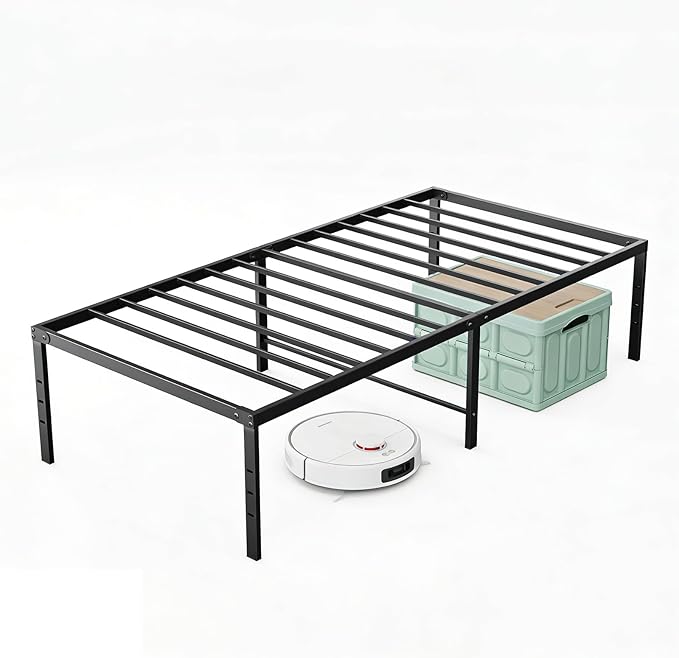Sweetcrispy Twin XL Size 16 Inch Platform Bed Frame Heavy Duty Metal Foundation Frame Noise-Free Sturdy Steel Slats Underbed Storage No Box Spring Needed Quick Setup
