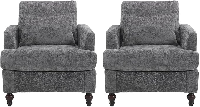 Upholstered Living Room Chair Chenille Accent Chair Single Sofa with Cushion &amp Solid Wood Frame Mid Century Modern Armchair for Bedroom Office