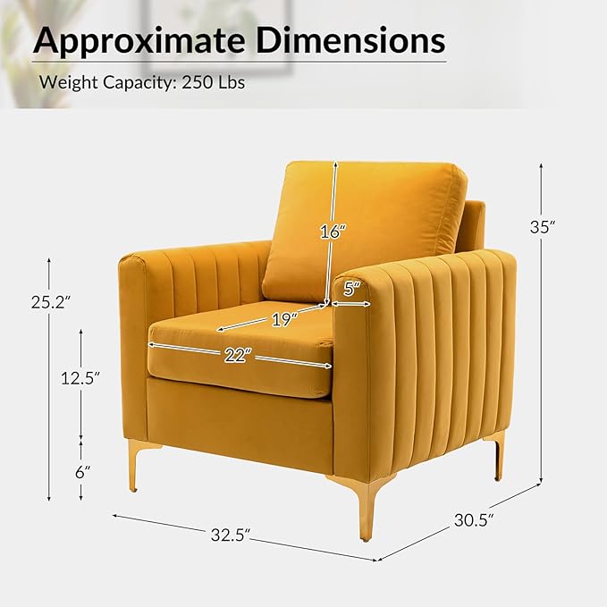Modern Upholstered Velvet Accent Chair Velvet Armchair Club Chair with Gold Metal Legs Mid-Century Barrel Leisure Comfy Reading Chair for Livingroom Bedroom