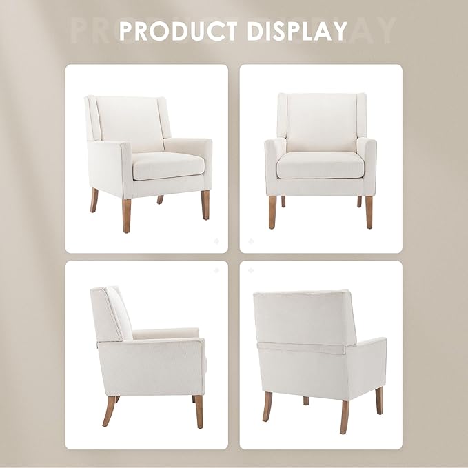 COLAMY Modern Wingback Living Room Chair Set of 2 Upholstered Fabric Accent Armchair Single Sofa Chair with Lounge Seat and Wood Legs for Bedroom/Office/Reading Spaces Beige