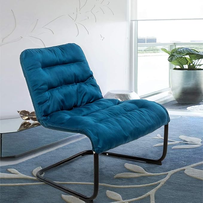 Upholstered Durable Metal Modern Chair with Soft Cushion Blue - Ideal for Bedrooms Living Rooms Dorms Indoor Spaces Accent and Lounging