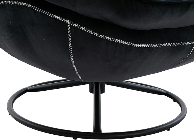 Bellemave Velvet Accent Chair with Ottoman Comfy Armchair with Footrest Modern TV Chair Living Room Chair for Living Room Bedroom Home Office Metal Base Frame (360 Degree Swiveling Black)