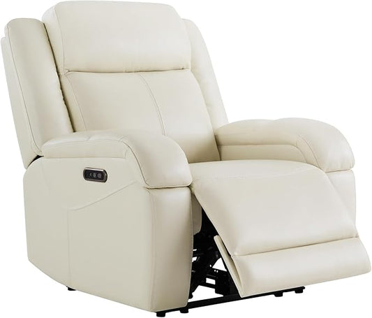 Watson &amp Whitely Genuine Leather Power Recliner Chairs for Adults Wall Hugger RV Recliner with Power Headrest &amp Charging Ports Electric Recliner Sofa Chair for Living Room Cream