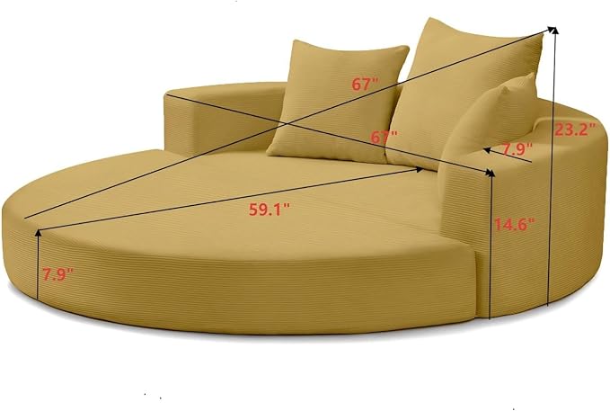 Folding Sofa Bed Corduroy Circular Boneless Couch No Assembly Convertible Sleeper Sofa with 3 Pillow Comfy Futon Sofa Bed for Apartment Office Bedroom Living Room Yellow