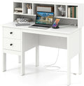 Tangkula White Desk with Drawers &amp Hutch Modern Home Office Desk Writing Study Desk with Charging Station Laptop Desk with 5 Storage Compartments Computer Workstation Makeup Vanity Desk