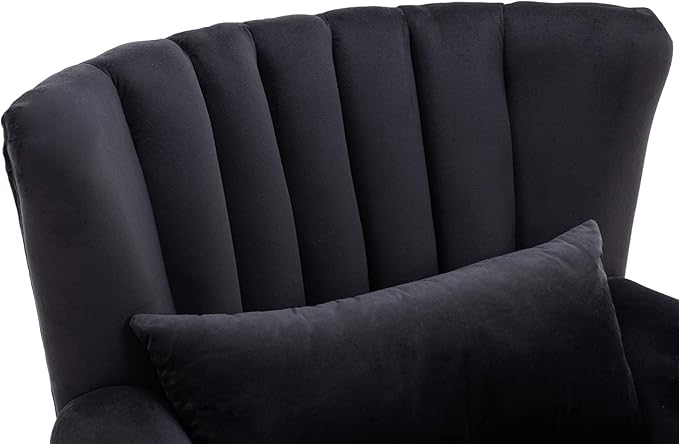 Kmax Black Accent Chair Velvet Wingback Chair with Pillow Nail-Head Channel Tufted Oversized Club Chair for Living Room Bedroom Guest Room