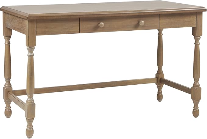 Martha Stewart Tabitha Solid Wood Writing Table with Metal Glides Drawer for Storage Living Room Furniture Home Office Small Computer Desk Turned Legs 47.5 W x 23 D x 29 H Natural