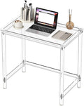HMYHUM Acrylic Computer Desk 32 Inch Clear Office Desk for Small Spaces Study Writing Vanity Table with Cylindrical Legs Modern Easy Assembly