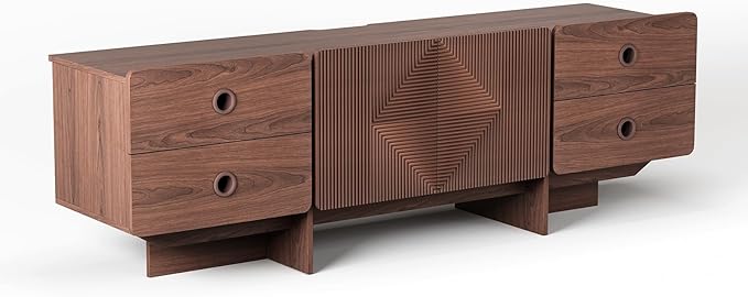 66 Fluted TV Stands for Living Room Mid Century Modern TV Consoles for 75 inch TV Entertainment Center with Storage Media Console with Adjustment Shelf(Walnut)