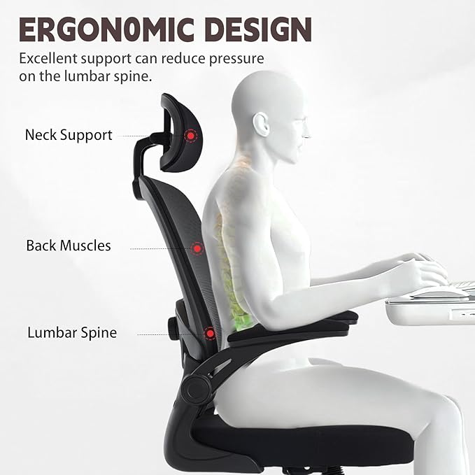 Ergonomic Office Chair with 3D Adjustable Lumbar Support Mesh High Back 75° Rotating Headrest Rocking Function 300lbs Capacity Black/White (Black)