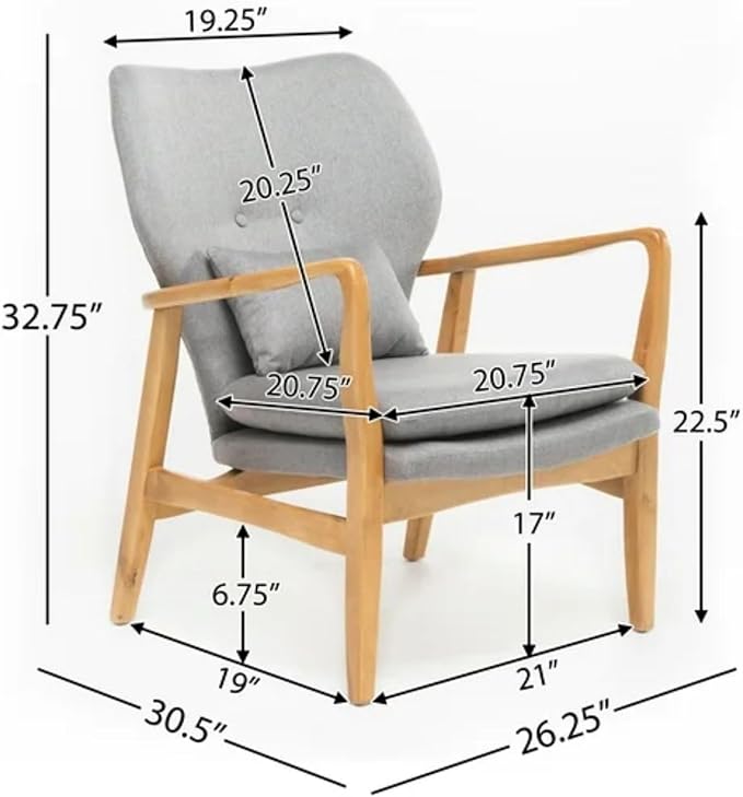 Mid-Century Accent Chairs Modern Upholstered Living Room Chair Cozy Armchair Button Tufted Back and Wood Legs for Bedroom/Office/Cafe/Living Room (Grey)