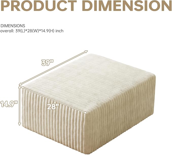 Cloud Sectional Couch with L-Shape Chaise4 Seat Modern Modular Sofa with Deep Seat (White Ottoman)
