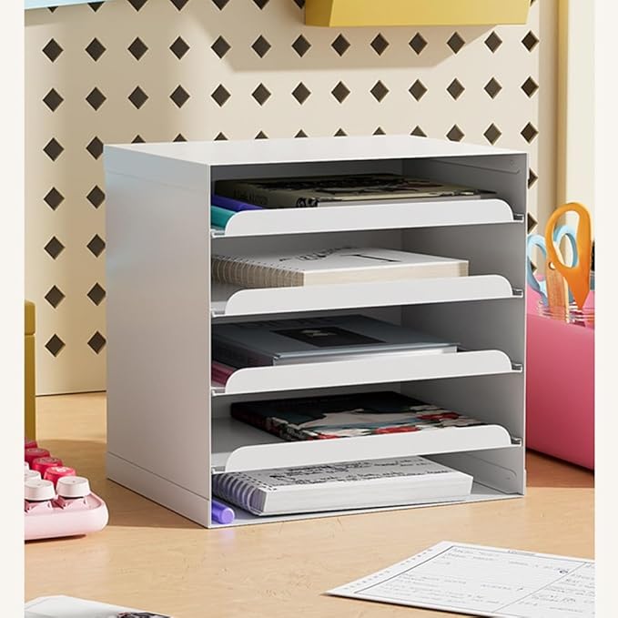 Metal File Cabinet with Drawers Multi-Layer Office Organization with Hidden Handles Modern Simple Makeup Organizer Desktop Storage for Living Room Office(White)