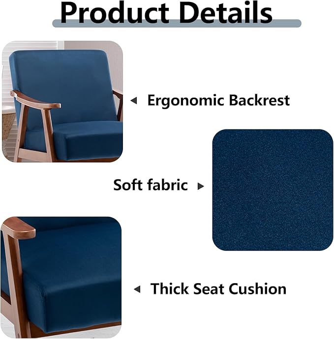 Fefances Mid-Century Modern Accent Chair - Solid Wood Frame Ultra-Thick Backrest Wingback Design Perfect for Bedroom &amp Indoor Lounge AreaBlue