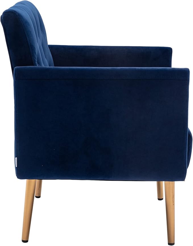Modern Accent Chair Upholstered Single Sofa Arm Chair for Living Room and Bedroom Upholstered Comfy Armchair Chair with Solid Tapered Metal Legs (Navy)