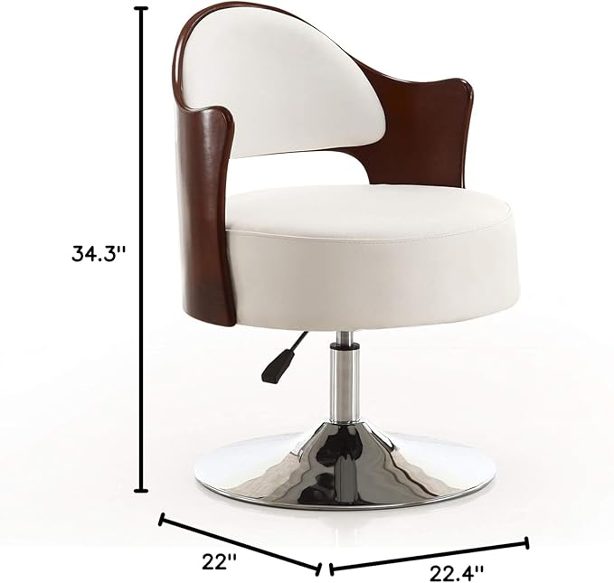 Manhattan Comfort Bopper Mid Century Modern Faux Leather Adjustable Swivel Accent Chair with Polished Chrome Base Set of 1 White
