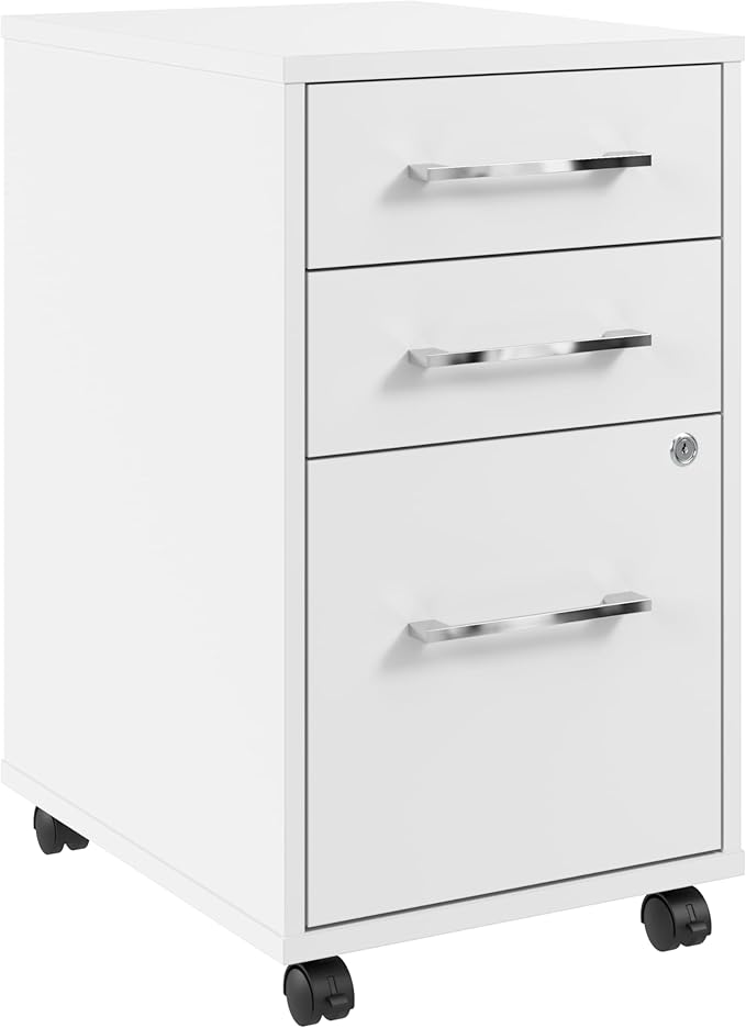 Bush Business Furniture 3 Drawer Rolling File Cabinet with Lock - Assembled Office Organization Hustle Collection White