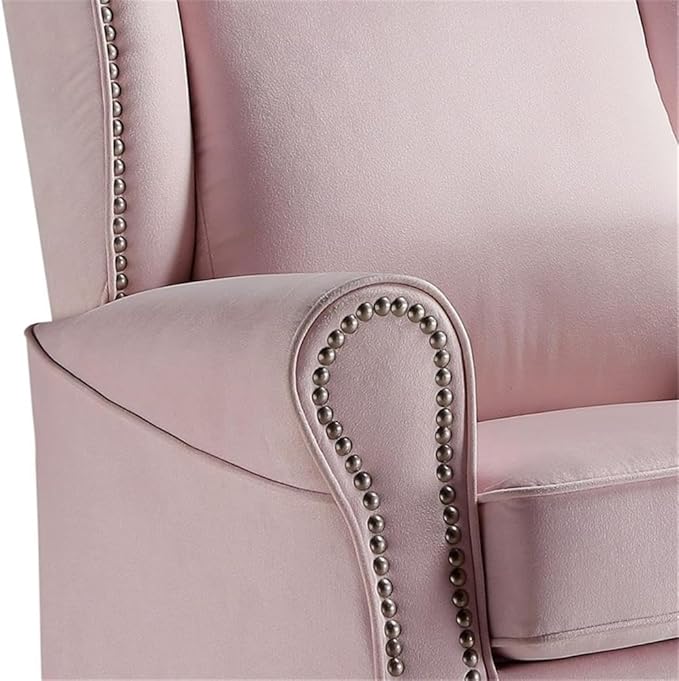 BOWERY HILL Contemporary Swivel Chair with Glider Pink Fabric Upholstery Wingback Design Nailhead Trim Loose Seat Removable Cushion Cover 35 L x 34 D x 37 H Accent Chair for Living Room