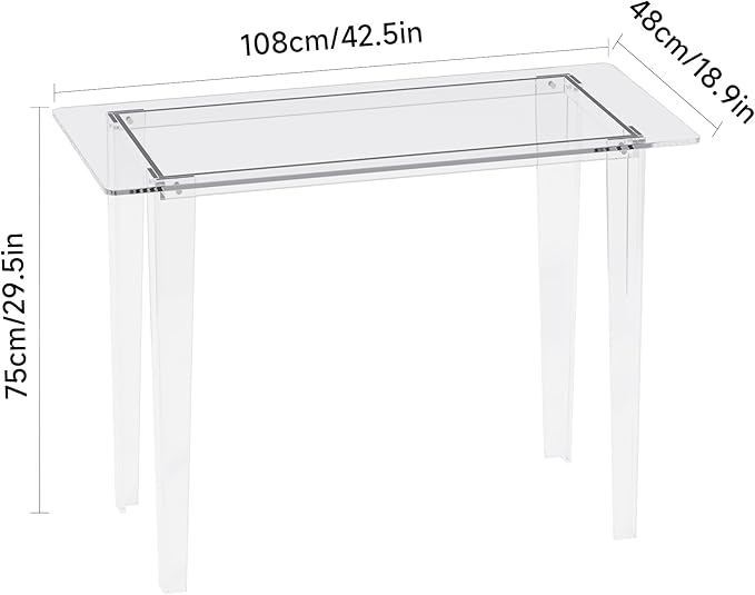 Acrylic Desk Acrylic Table &amp Clear Desk - Modern Home Office Study Table Extended Surface Multi-Purpose Console Sturdy Lightweight for Small Spaces Transparent Workstation (Transparent-M)