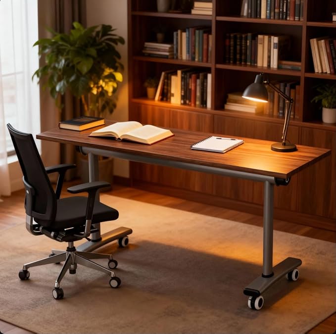 Space-Saving Folding Desk with Wheels 55 Mobile Office Table | Heavy-Duty Flip-Top Design for Home Office Gaming &amp Study | Perfect for Small Apartments Studios &amp Dorm Rooms