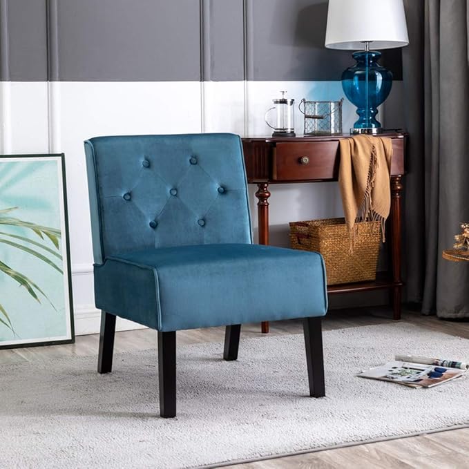 Reeso 2-Piece Living Room Armless Button Tufted Pattern Accent Chair Blue