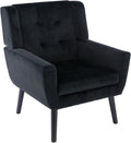 Dolonm Midcentury Modern Velvet Accent Chair with Arms Upholstered Reading Side Chair Tufted Back Decorative Wingback Chair for Living Room Bedroom (Black)