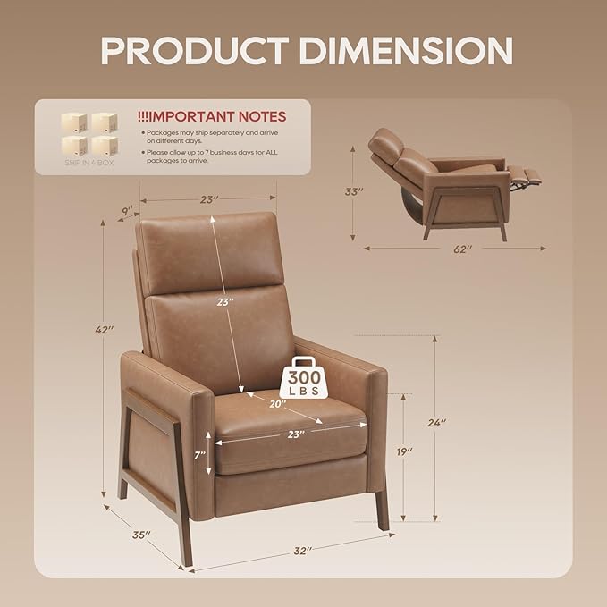 COLAMY Push Back Recliner Chair Set of 2 Upholstered Leather Recliner with Footrest 105-135 Degree Adjustable Comfy Modern Wingback Recliner for Living Room BedroomSmall Spaces Cocoa