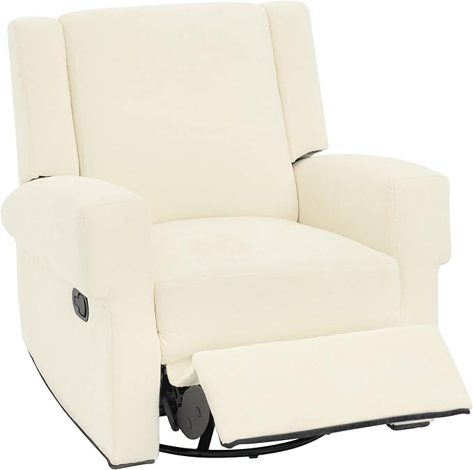 Christopher Knight Home Hayezi 360° Swivel Rocker Recliner Sofa with Dual Reclining Positions Living Room Lounge Chair Chenille Fabric Recliner for Living Room Bedroom &amp Nursery White