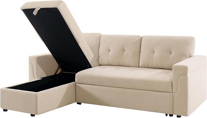 Naomi Home 85 in. Convertible Sofa with Storage Reversible L Shape Sofa Couch with Chaise Comfy Couches for Living Room Beige/Velvet