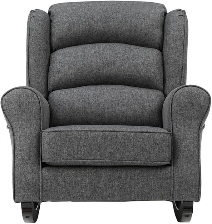 Pemberly Row Upholstered Fabric &amp Wood Rocking Chair Gray Finish 36 H x 40 W x 34 D Pocket Coil Seat Wooden Legs Rolled Arms Channel Back Living Room Seating