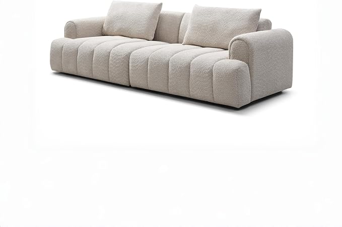 Modern Couch Sofa for Living Room Oversized Sectional Sofa 4-Seater Comfy Teddy Velvet Upholstered Couch Lounge Sofa for Apartment Small Space Beige Sofa Couch