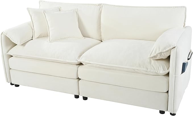 Oversized Chenille Loveseat Sofa 76” Comfy 2 Seater Couch with Deep Seat Modular Love Seat Couch for Living Room Bedroom Apartment Easy Assembly Small Cloud Couch White