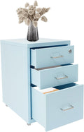 3-Drawer File Cabinet Mobile Under Desk Storage Small Metal Storage Cabinet with Lock for Home Office A4-11 L x 16 W x 18.3 H (Blue)